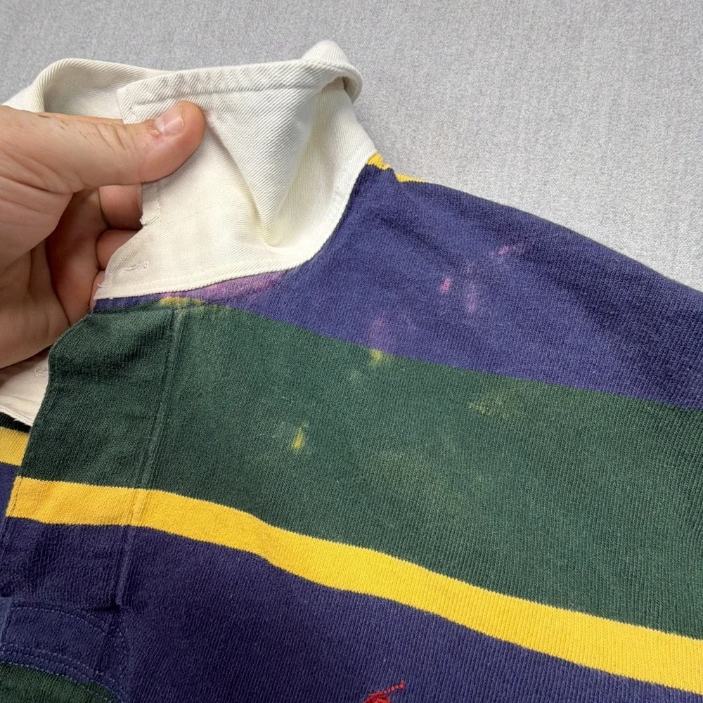 Polo Ralph Lauren Men's XXL Rugby Polo Shirt Striped Blue Green BLEACH